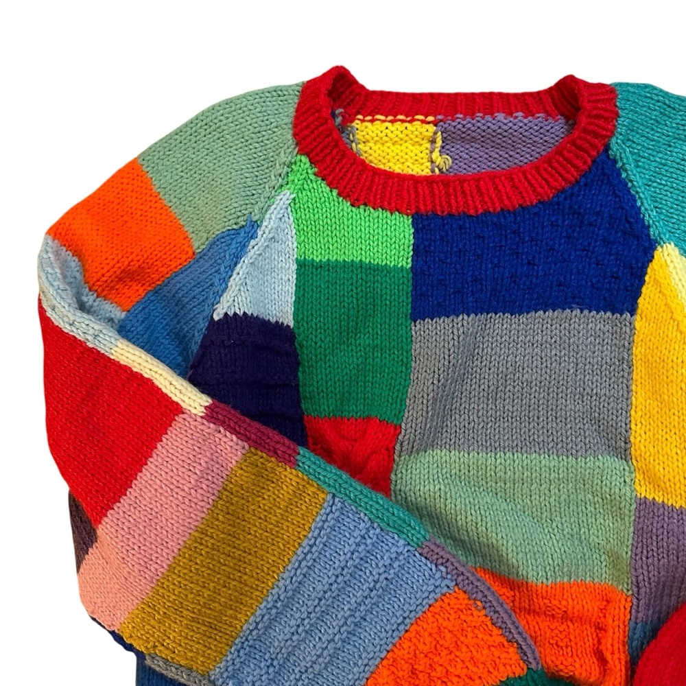 Vintage multi-color patchwork chunky knit sweater - Picture 4 of 8